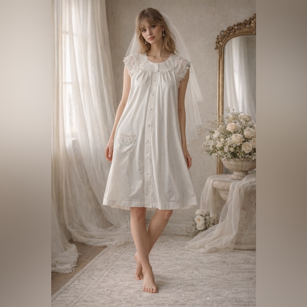 Vintage Bridal Trousseau Nightgown | Ivory Lace Nylon · Cottagecore Honeymoon